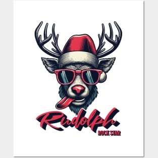 Christmas print design of Rudolph rock star Posters and Art